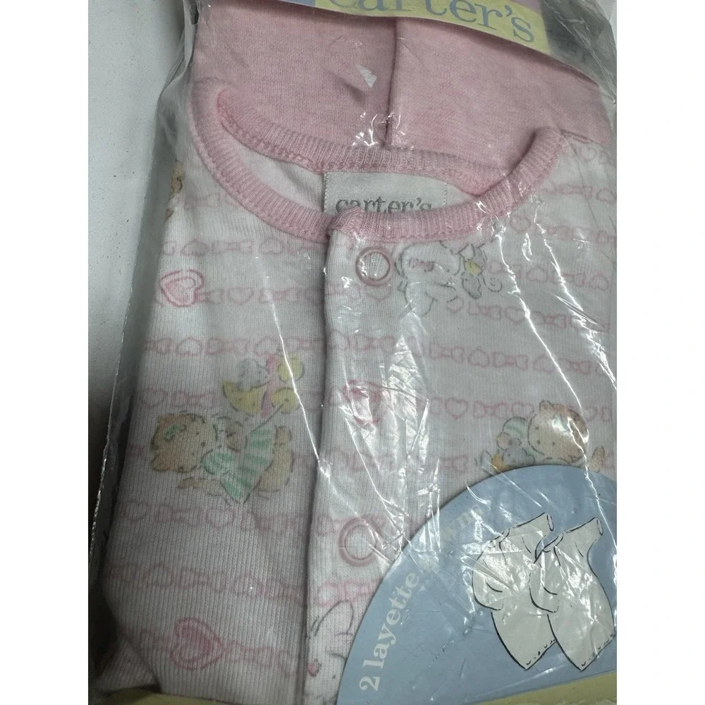 Vintage Carter's Infant Layette Gowns Bear Bows Hearts Print Pink Set of Two NEW